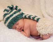 Baby Hat Elf Stocking Pixie Christmas Crochet Blue and Cream Santa Kids gifts Costume Accessories Toddler Child