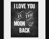 Nursery Wall Decor-Kids Room Art Prints-I Love You to the Moon and Back Chalkboard Print for Nursery