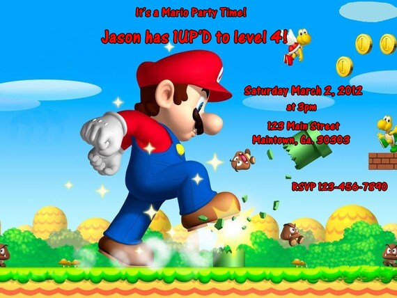 Super Mario Bros birthday party invitations Il_570xn