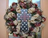 Rustic Burlap Animal Print Cross Wreath