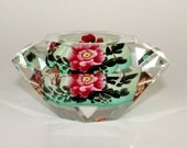 Hand-Painted Crystal Tea Light Candle Holder - Pink Peony Flower  -564