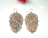 Statement earrings, Gold leaves earrings, Laser cut filigree earrings, Gold earrings