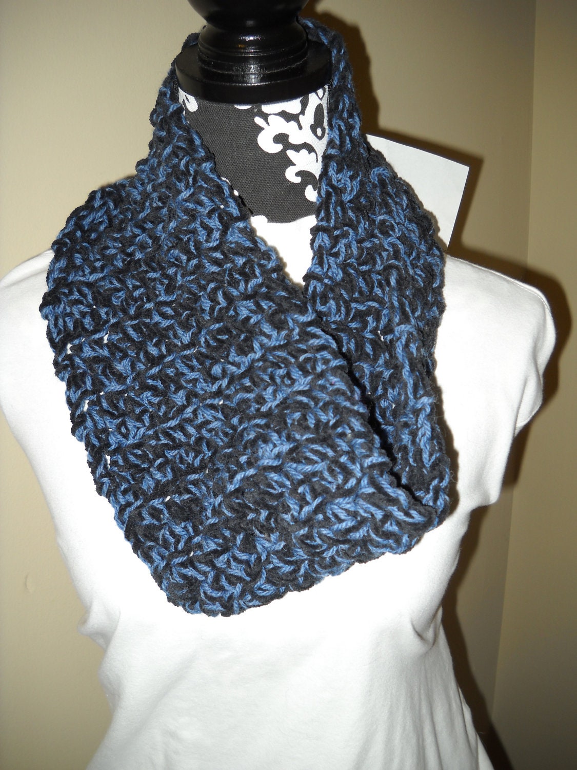 Infinity Cowl / Neck Warmer - Denim Blue & Black