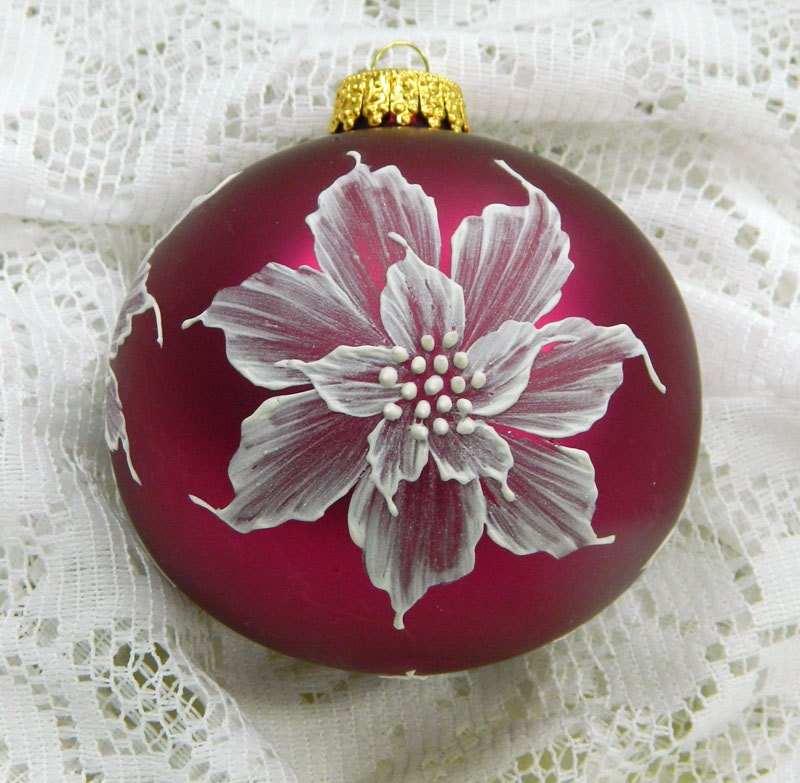 Soft Red MUD Ornament with Poinsettias