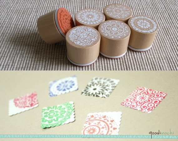 Rubber Stamp Set - All That Lace // Circle, Doily, Pattern, Wedding Stamp, Tag Stamp, Round, Wooden // Set of 6