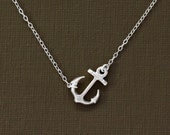 Sideways Silver Anchor Necklace - Sterling Silver Chain