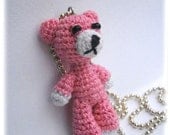 Crochet Bear Necklace Miniature Pink Teddy, Free Shipping