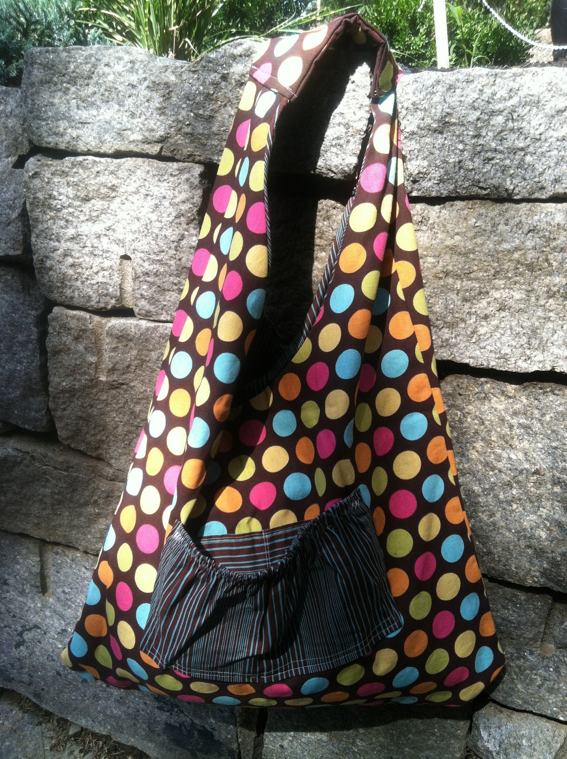 Washable/Reversable Brown, Pink, Yellow & Turquoise Shoulder Bag - Tote Bag- Hobo Bag -Gym Bag -Beach Bag -Everyday Bag