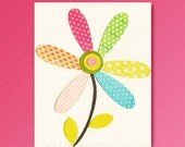 Flower Nursery Art Print, 8x10, Kids Room Decor, Baby / Children Wall Art - Colorful Leaves - Pink, Blue, Green, Yellow, Orange