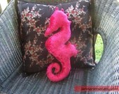 Handmade Velvet Seahorse in luscious MAGENTA. Bed and lounge decoration. Safe for Babies & Children.