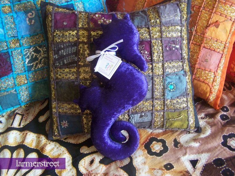 Handmade Velvet Seahorse in luscious ROYAL PURPLE. Bed and lounge decoration. Safe for Babies & Children.
