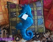 Handmade Velvet Seahorse in luscious AQUA BLUE. Bed and lounge decoration. Safe for Babies & Children.