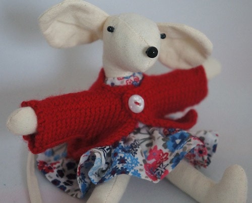Handmade fabric mouse softie,  cute fabric doll