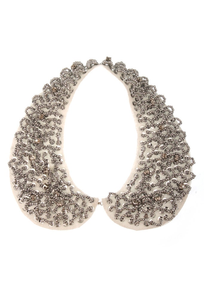 FREE SHIPPING detachable peter pan collar necklace beads lace pearls bridal wedding christmas gift for her grey