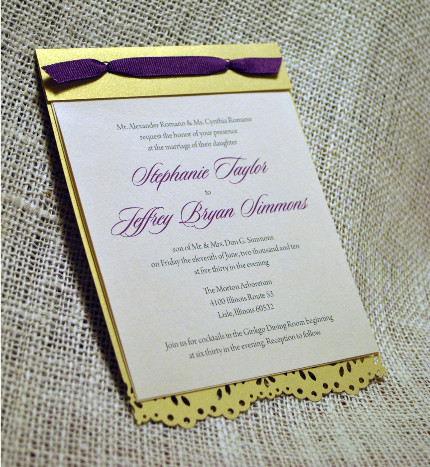 Story Book Wedding Invitation with Perforated RSVP and Die Cut Backing Cover - Sample