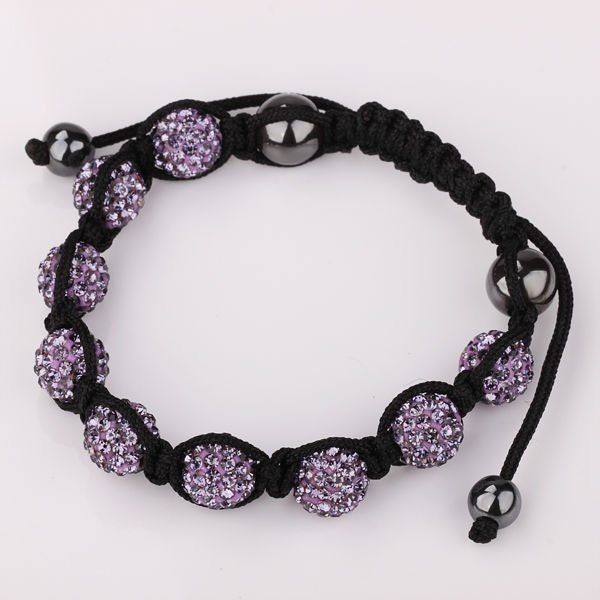 Lilac, blue, pink, red, and white shamballa bracelets