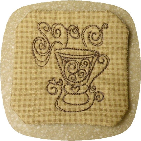 Coffee Time Redwork Mug Rugs Embroidery Designs 5x7