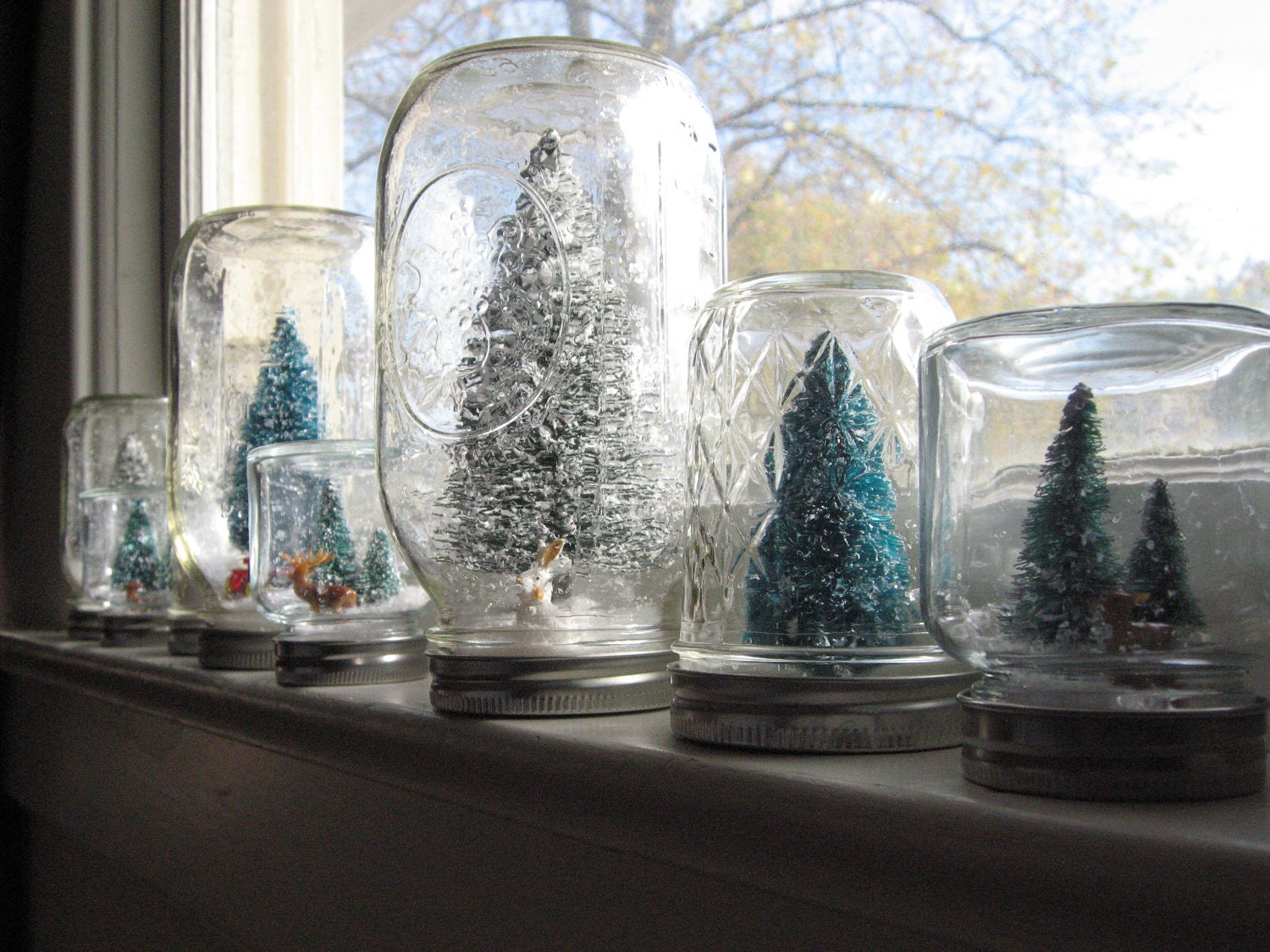Mason Jar Snow Globe Vintage Inspired Christmas Tree and Rabbit Large - Artlets