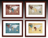 4 x WORLD MAP Wall Home Decor Pop Art print - Original illustration vintage book page print antique French Dictionary page style