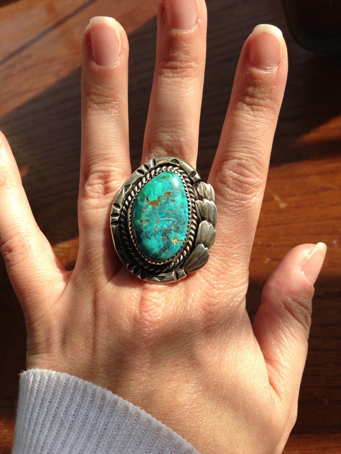 ON SALE Turquoise and Sterling Silver Navajo Vintage Ring Awesome Layaway Available