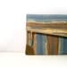Clutch purse, fold over, striped denim, caramel and blue