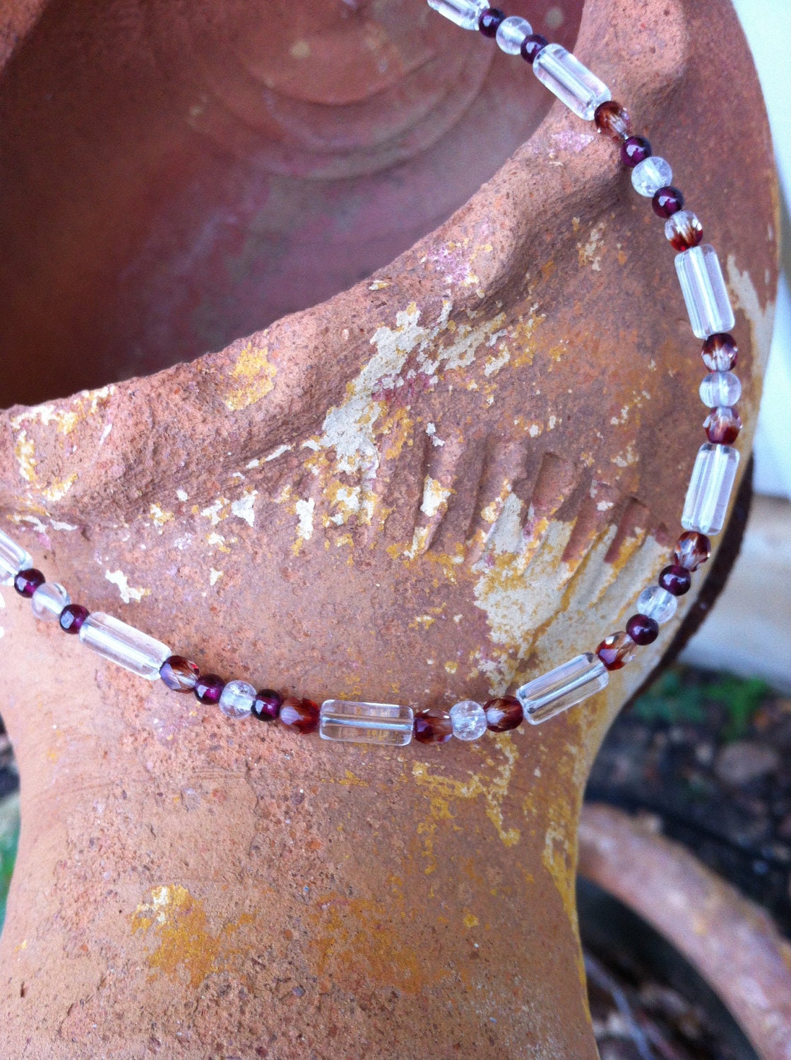 Rose, Rust, and Ice - necklace, earrings, and bracelet