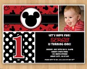 DIY Printable Disney Polka Dot 1st Birthday Party Invitation
