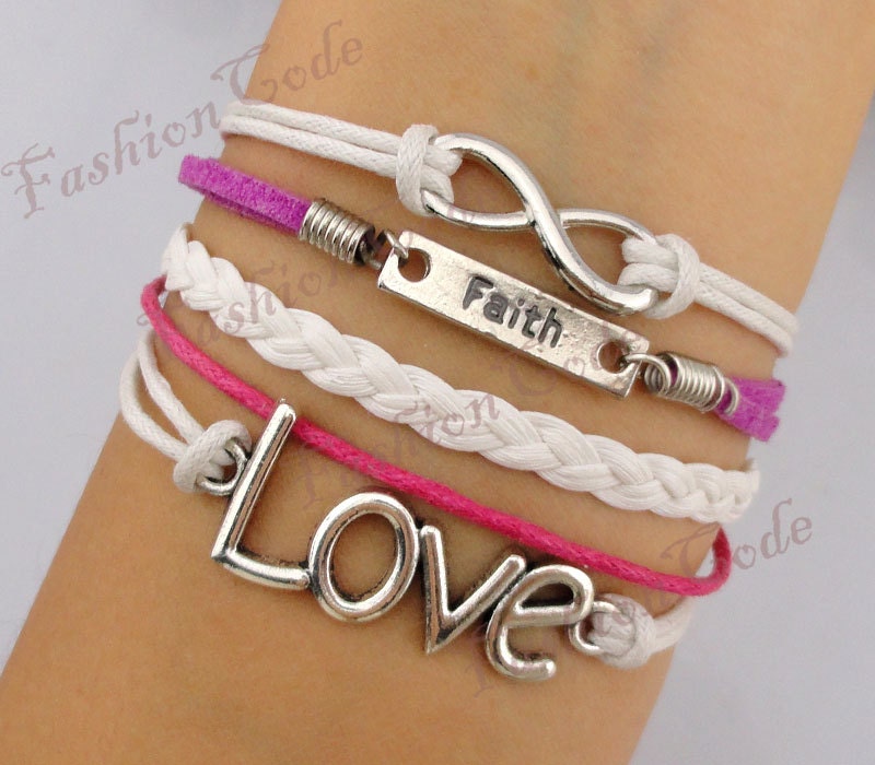 Infinity, Faith & Love Charm Bracelet--Antique Silver, Wax Cords and Korean Cashmere Charm Bracelet-Personalized Bracelet, Friendship gift