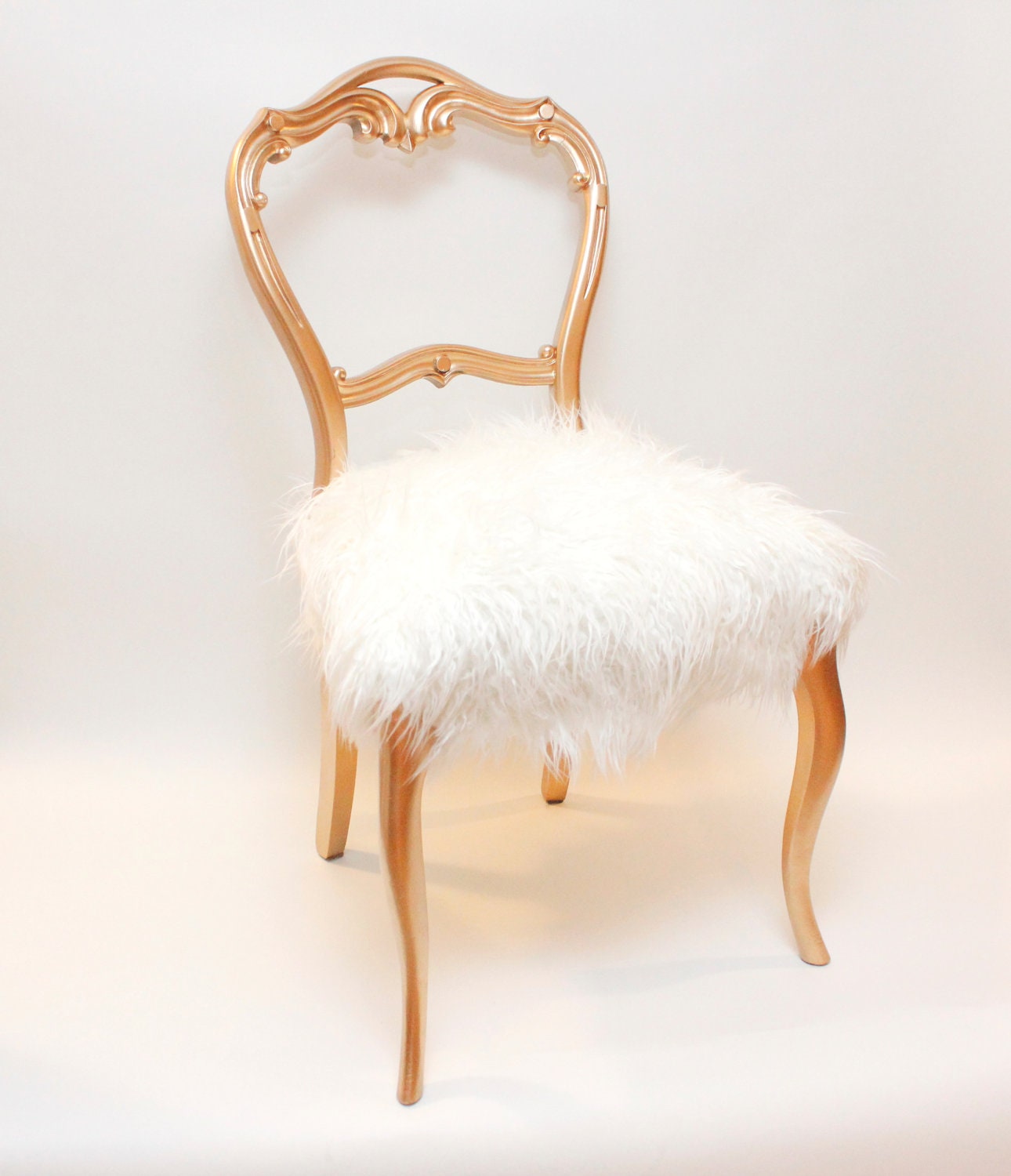 Accent Chair - Gold Balloon Back Chair with White Faux Mongolian Fur ...