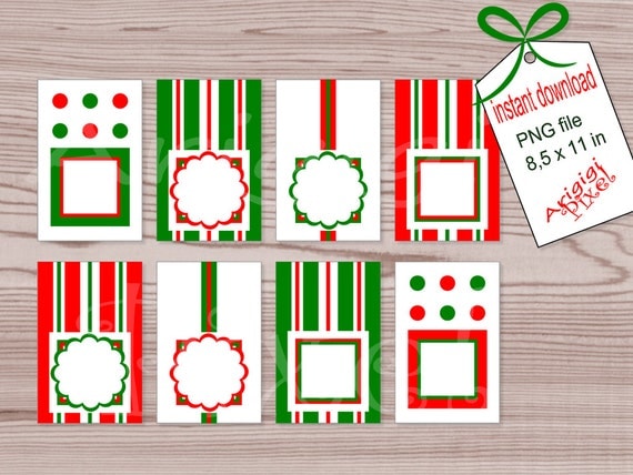 Holiday Gift Tags Red Green DIY Christmas Printables Lettersize paper PNG Instant Download Il_570xn