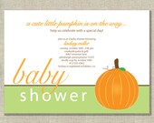 Cute Little Pumpkin - Baby Shower Invitation - PRINTABLE - Fall - Orange Brown Green