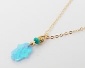 Special OPAL HAMSA TURQUOISE bead gold filled necklace (gfn-8618). birthday gift ideas, gift for her, symbol jewelry