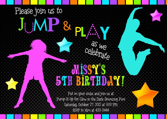 Bounce House Glow in the Dark Neon Birthday Party Invitation - Printable Il_570xn