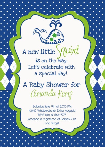 Preppy Whale Lil Squirt Baby Shower Invitation - Printable Il_570xn