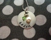 Personalized Necklace - Hand Stamped Stainless Steel Swarovski Birth Stones SHIPPED in 10-14 Days SHIPPING TIME 3-5 Days