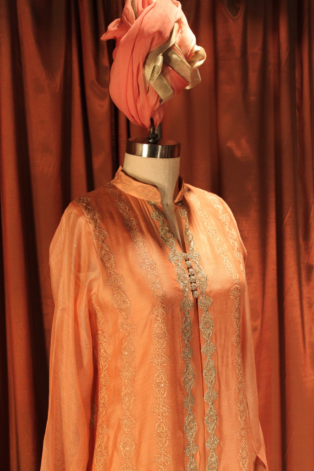 Light orange 3 piece suit shalwar kameez salwar kurta with motif detail Pakistani Indian