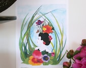 A "Cameo of love and flowers" - original watercolour fine art print A4