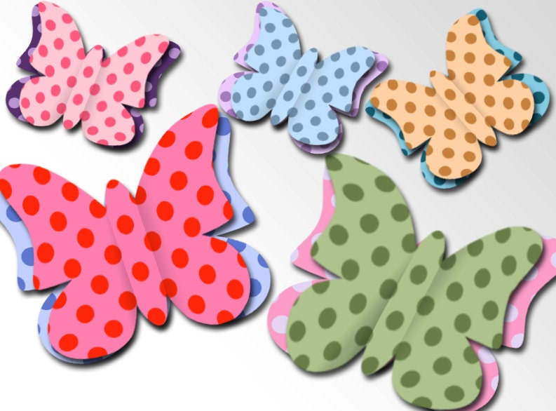 Printable Butterfly Clip Art Butterfly Clipart Party Decoration digital diy template bithday cupcake toppers Scrapbooking  3 sizes
