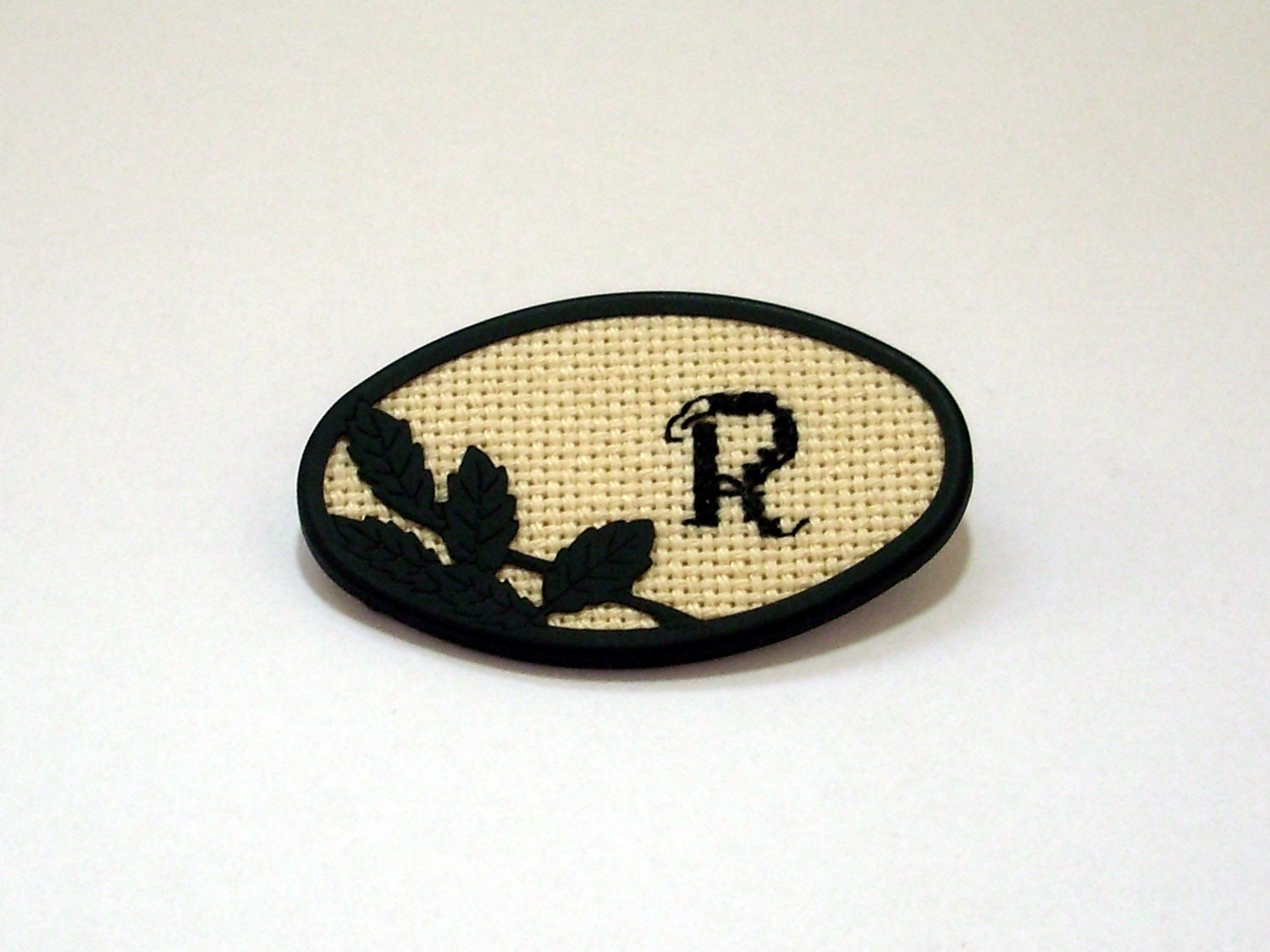 brooch cross stitch monogram letter alphabet handembroidered ornamentation