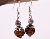 RUDRAKSHA HANDMADE EARRINGS dark brown natural seed gift with meaning organic natural earthy jewelry ethnic dangle style