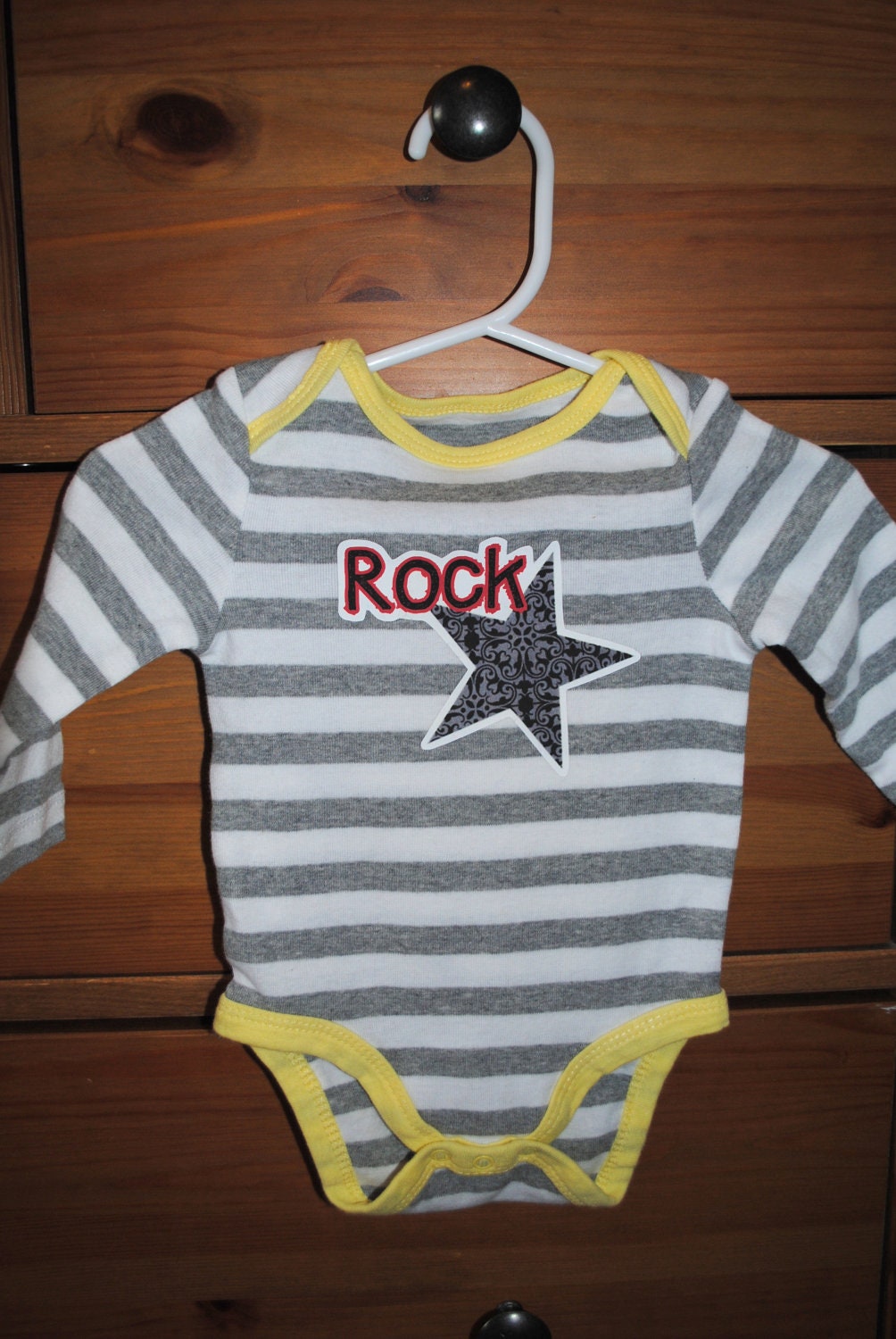 Hip Rock Star Onesie, Adorable Yellow & Gray Bodysuit for Stylish Baby Girl or Boy