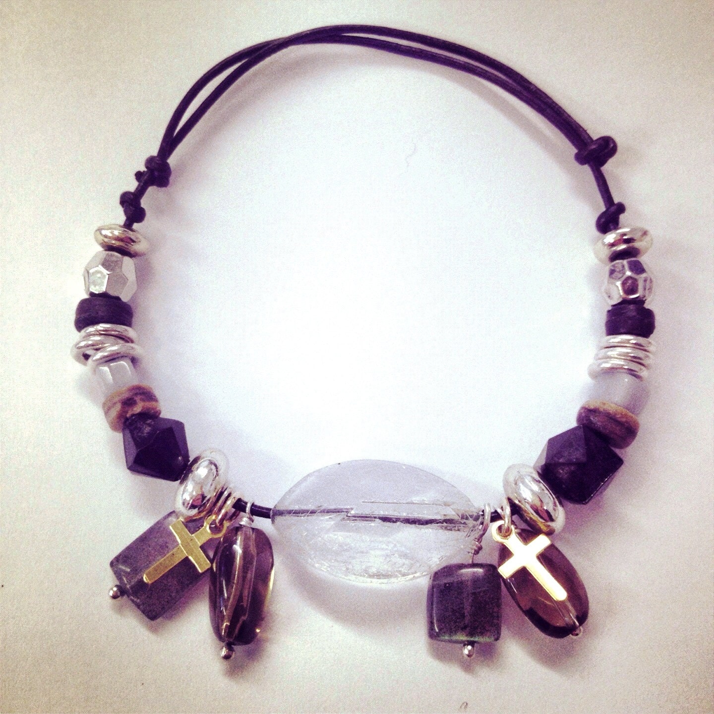 Vintage Inspired Cross Beaded Charm Bracelet