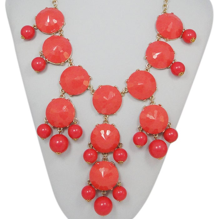 NEW Peach Pink Bubble Necklace,Statement Neckalce,Handmade Bib Necklace-115198079