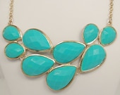 High Quality Gold Tone Statement Necklace, Turquoise Bib Bubble Necklace, Cluster Necklace, Chunky Necklace-116366670