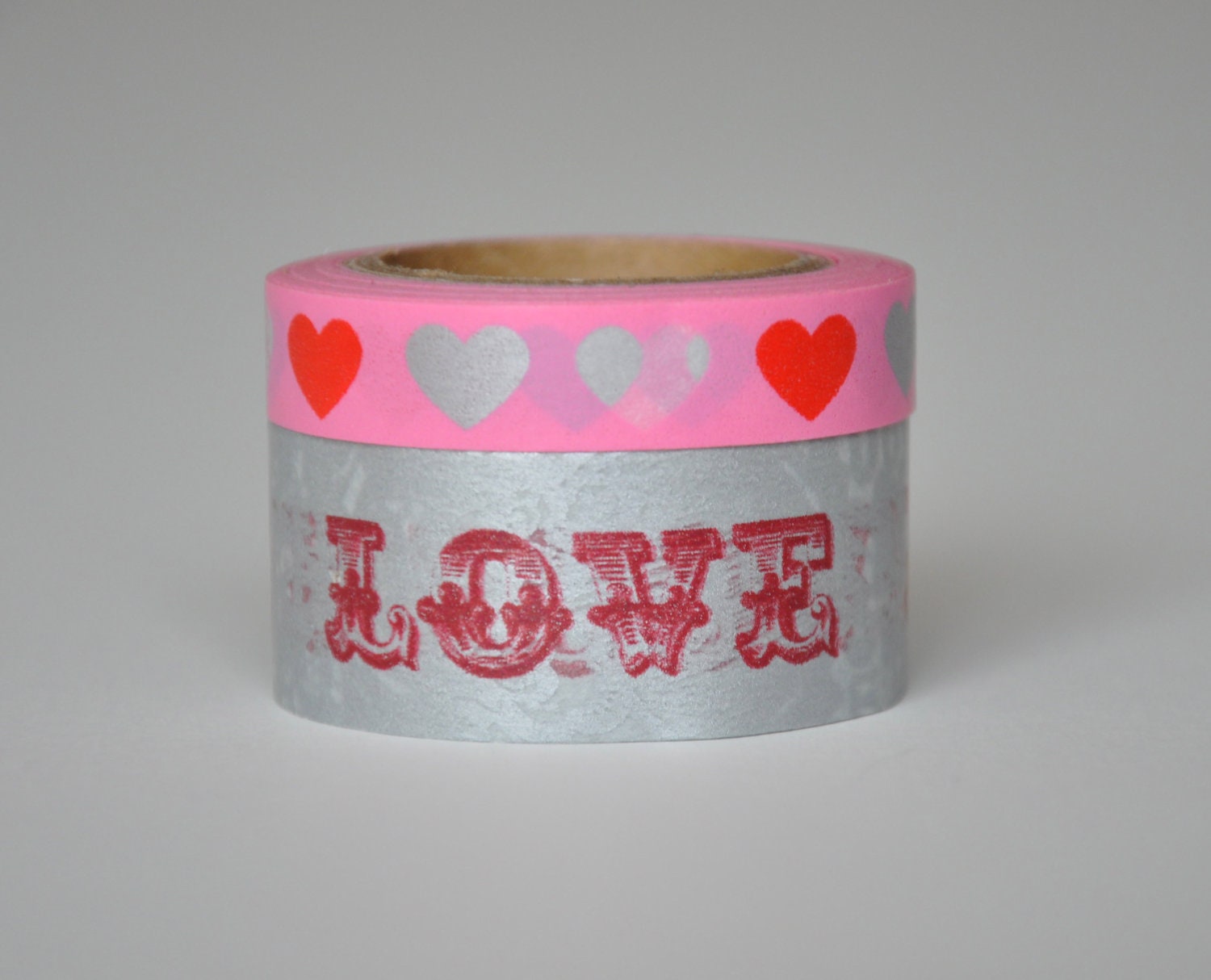 Set of 2 Washi Tape, Love Tape, Hearts, Japanese Washi Tape, Pink, Modern Tape, Valentines, Wedding, Birthday, Princess Party