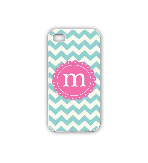 iPhone Case with Turquoise Chevron Monogrammed iPhone Case in Pink and Turquoise Womens iPhone Gift
