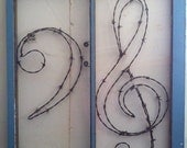 Harmony, Hand Crafted, Wall Hanging, Music, Treble Cleff, Bass Cleff, Barbed Wire, Antique, Window, Glass Window, Art
