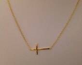 Gold Side Cross Necklace