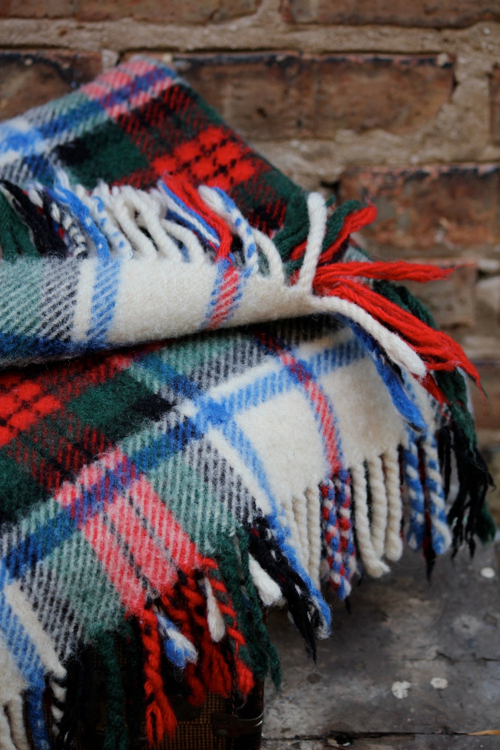 Vintage Cozy Plaid Wool Blanket/Throw - Marshall Field & Co., Made in Scotland