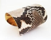 Snakeskin Leather Cuff Bracelet- Womans Cuff Bracelet, Leather Bracelet, Metal Cuff, Unique Jewelry, High Fashion
